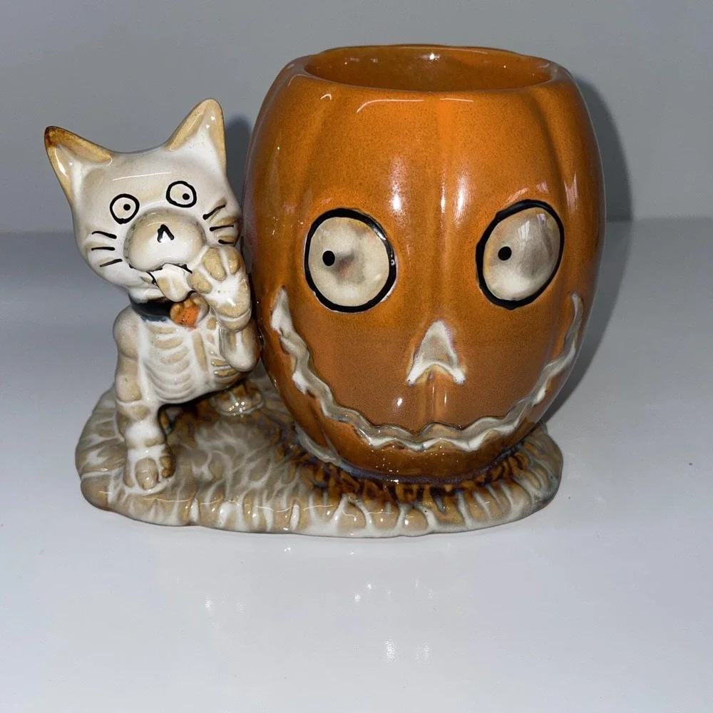 Yankee Votive Candle Holder Boney Cat Kitten Skeleton Halloween Decor Pumpkin C2